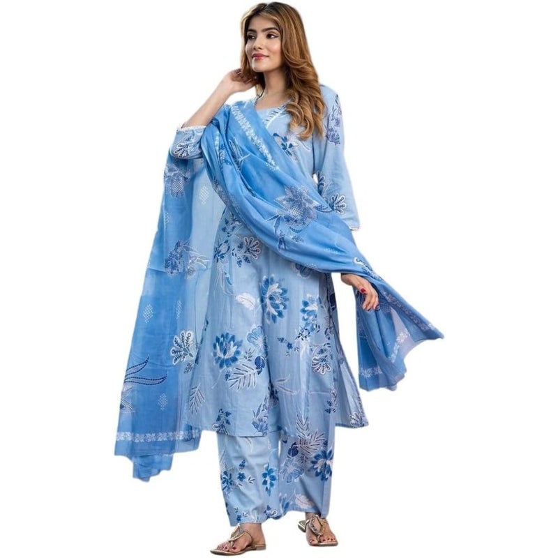 Women Kurti and Palazzo Set with Dupatta Ladies Kurta Pants Salwar Suit Ready to Wear - Image 1