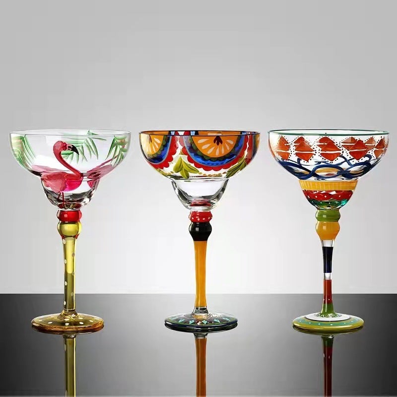 Painted Margarita Wine Glass Crystal Glass Hand-painted Cocktail Mug Alicia Home Goblet(Fruit slices Margaret A) - Image 2