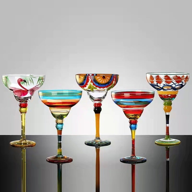 Painted Margarita Wine Glass Crystal Glass Hand-painted Cocktail Mug Alicia Home Goblet(Fruit slices Margaret A) - Image 4