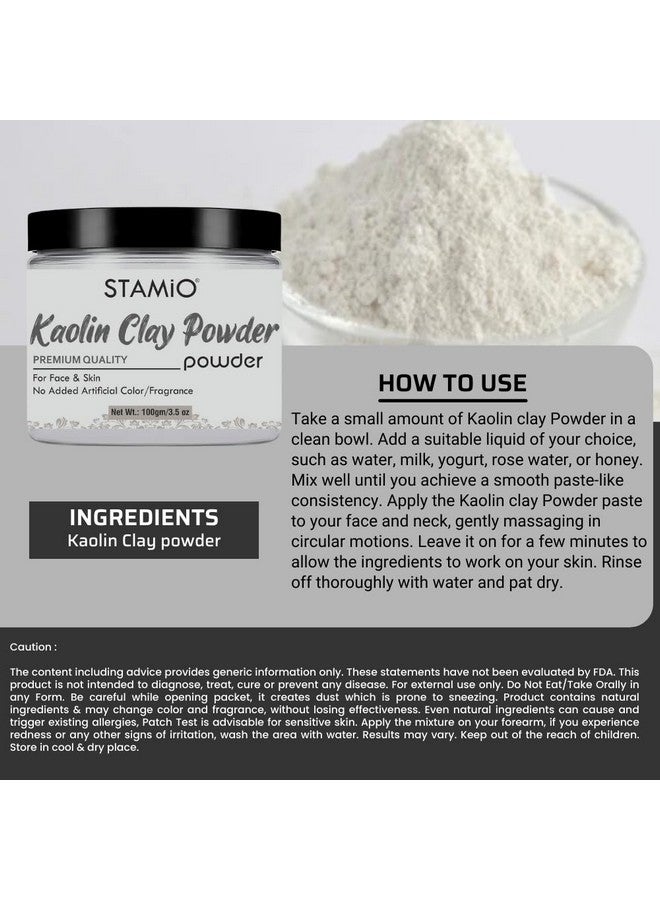 STAMIO Kaolin Clay Powder 100 Gm For Face Pack, Skin Care, Mask, Diy | Pure And Natural, Chemical Free | Men & Women | China Mitti | In Jar 3.53 Oz - Image 3