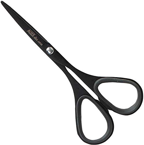 ALLEX\アレックス ALLEX Mini Black Scissors for Office 39 NonStick All Purpose Slim Thin Low Profile Scissors Made in JAPAN All Metal Sharp Japanese Stainless Steel Blade with NonSlip Soft Ring Black - Image 1