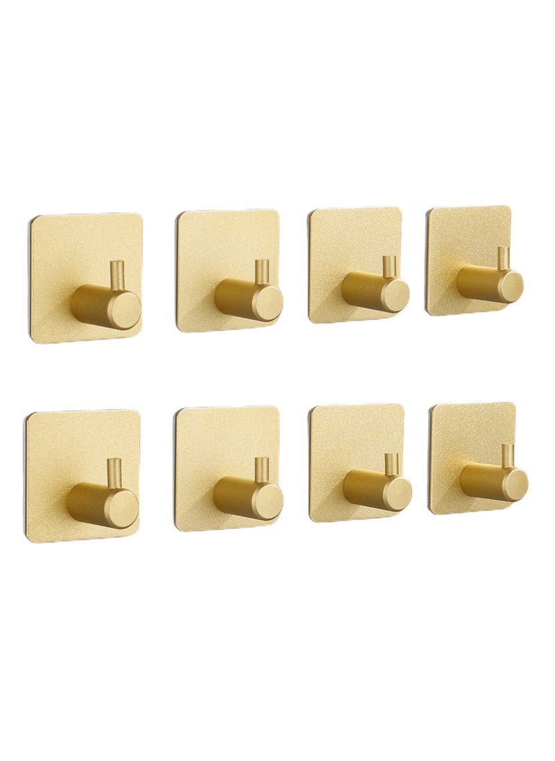 NOVOLAN NOVOLAN Wall Hooks Heavy Duty 8 Pack Adhesive Hooks Stainless Steel Hangers Nail Free Utility Hooks, Self Adhesive Hooks for Hanging Clothes Towel Calendar Available For Bathroom Home Kitchen (Gold)  - Image 1