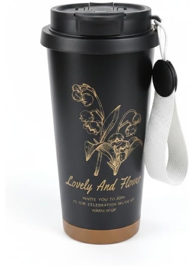 Spaceshoop Insulated Coffee Mug with Lid and Straw Leakproof Stainless Steel Coffee Mug for Hot and Cold Drinks Perfect Size for Travel and Everyday Use Black 1 PCS - Image 1