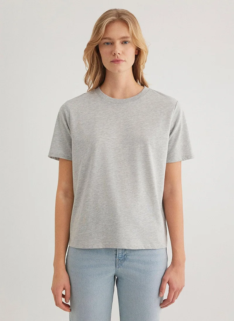 مافي تي شيرت أساسي بياقة دائرية رمادي