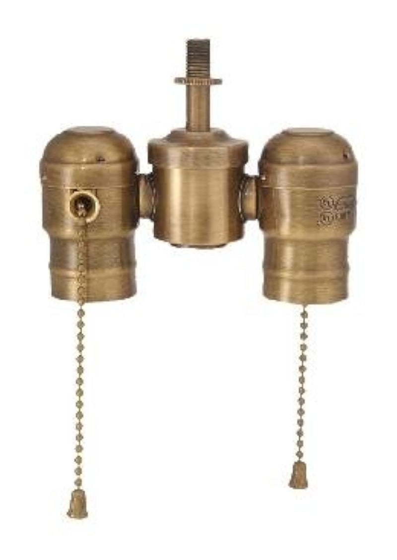 B&P Lamp BP Lamp 2Lite Cluster WPullChain Sockets Antique Brass 
