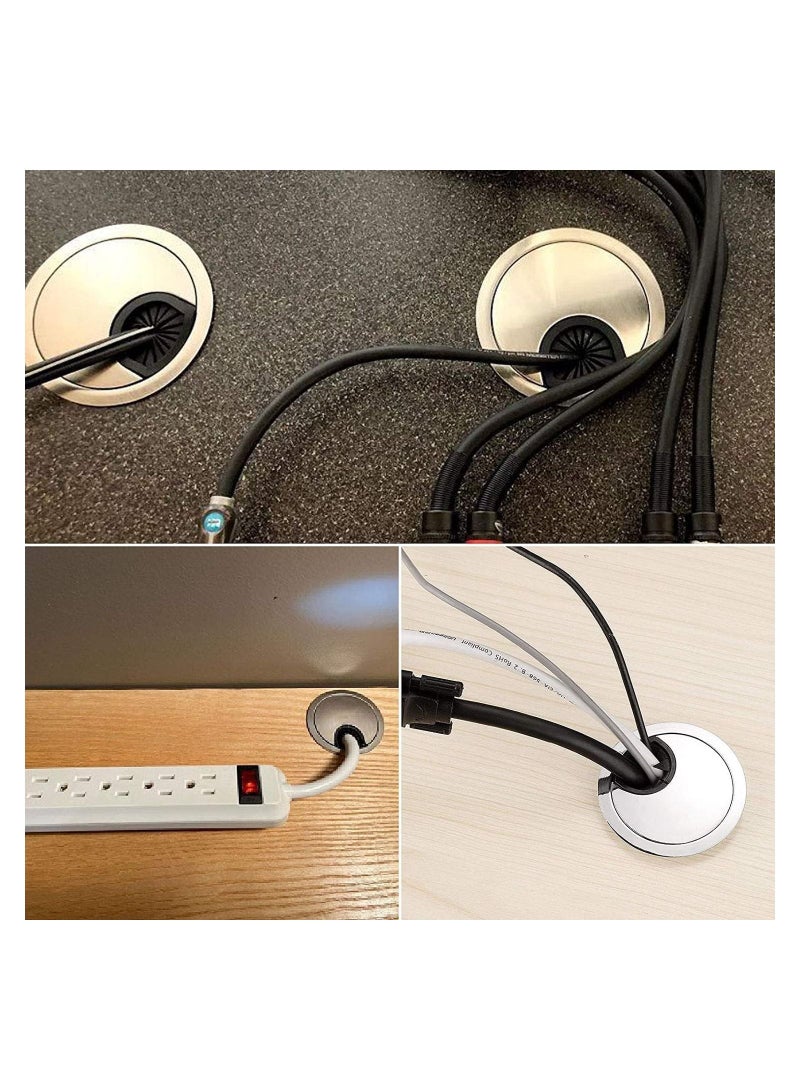 Y&D Desk Cable Grommet 60mm 2Pcs Metal Hole Cover Table Computer Pass Tidies Caps Surface Port Covers Wire Organizers for Office Brushed Chrome  - Image 4