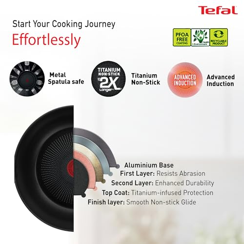 T-fal Tefal Cook & Savour Non-Stick Kadhai with Lid/Thermo-Spot Technology/Titanium Non-Stick Coating / 28 cm/Superior Induction Base/Suitable for All Hob Type/Black / 2 Years of Warranty - Image 3