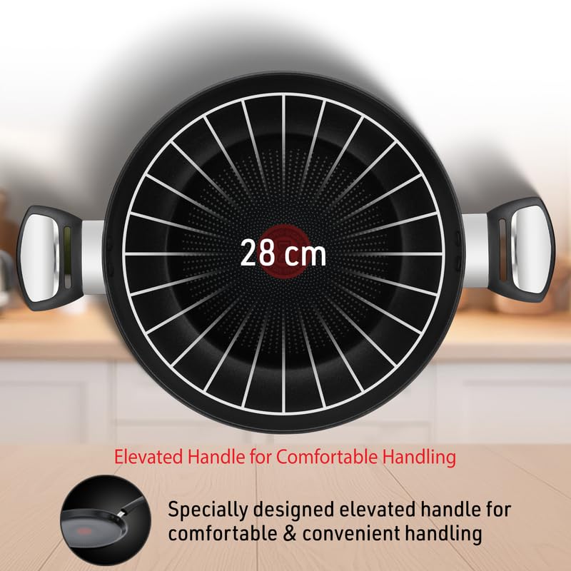T-fal Tefal Cook & Savour Non-Stick Kadhai with Lid/Thermo-Spot Technology/Titanium Non-Stick Coating / 28 cm/Superior Induction Base/Suitable for All Hob Type/Black / 2 Years of Warranty - Image 4
