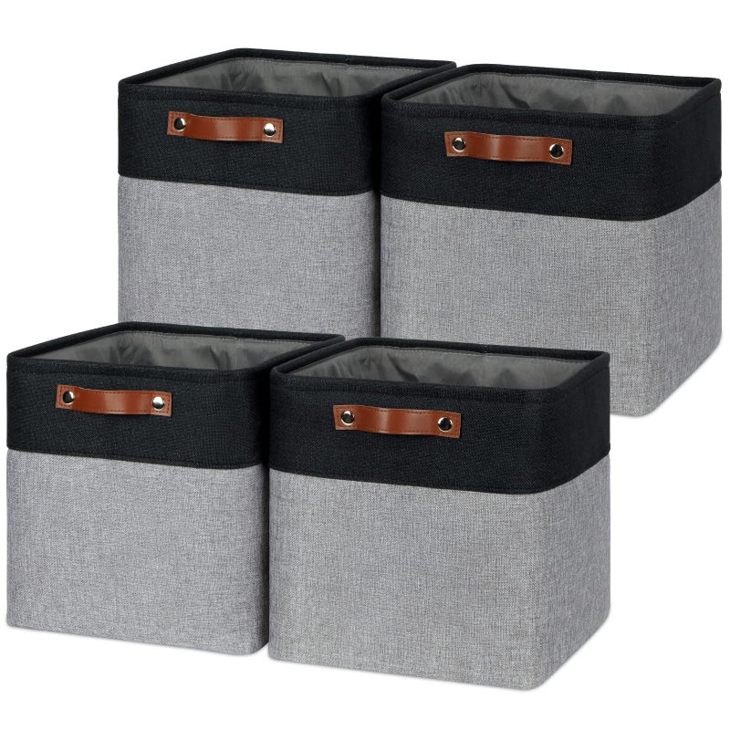 Temary Storage Baskets 12x12 Fabric Cube Storage Bins 4 Pack Large Baskets with Handles Baskets for Organizing Towels Blankets Collapsible Storage Basket BlackGray