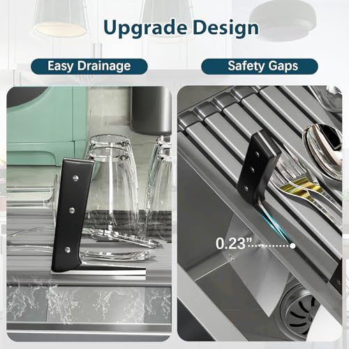 KABUM 17.72x11.81 Heavy-Duty Aluminum Alloy Roll Up Dish Drying Rack, Food-Safe Coating with Anti-Skid Silicone, Extra Wide & Thickened Sink Drying Rack for Kitchen Counter, Space-Saving Organizer - Image 5