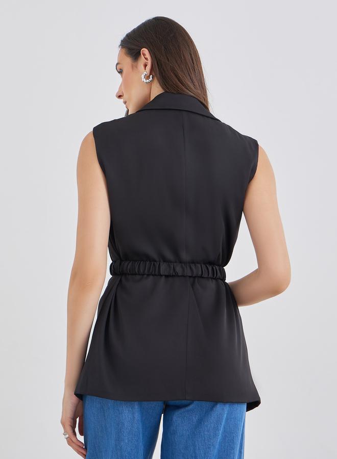 Styli Women Black Regular Fit Longline Sleeveless Belted Blazer - Image 4