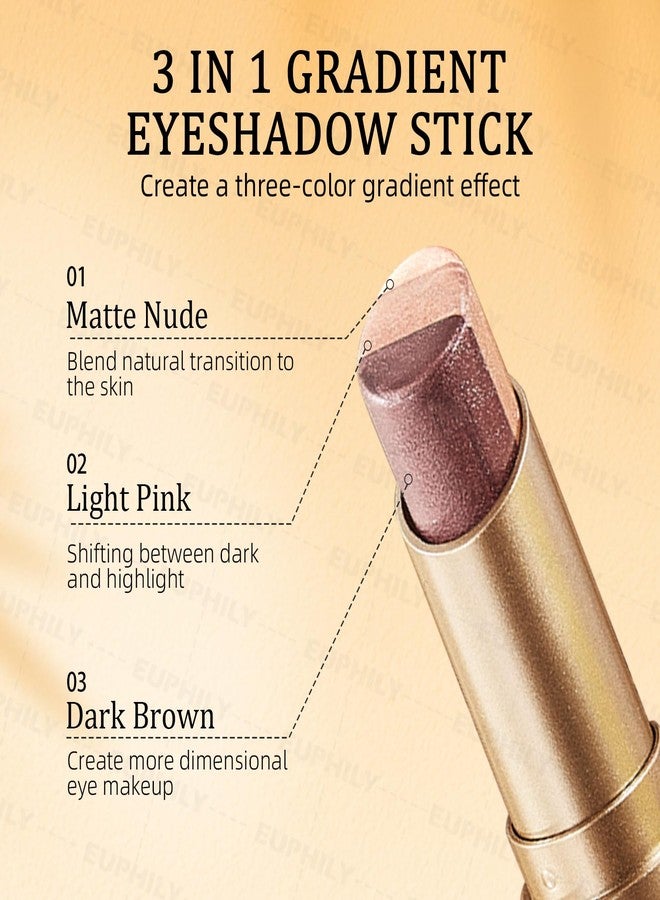 Euphily 3 Color Matte Gradient Glitter Eyeshadow Stick, Cream Blendable Metallic Shimmer Eye Shadow Pencil, Lightweight Long-Lasting Eye Makeup Pen for Daily Makeup, #01 Matte Finish - Image 3