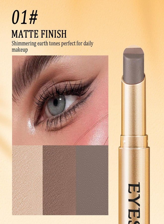 Euphily 3 Color Matte Gradient Glitter Eyeshadow Stick, Cream Blendable Metallic Shimmer Eye Shadow Pencil, Lightweight Long-Lasting Eye Makeup Pen for Daily Makeup, #01 Matte Finish - Image 2