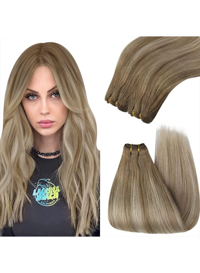 YoungSee Balayage Sew in Hair Extensions Real Human Hair Light Brown with Blonde Balayage Weft Hair Extensions Human Hair 22 Inch Brown Balayage Sew in Hair Extensions Weft Human Hair 100G - Image 1