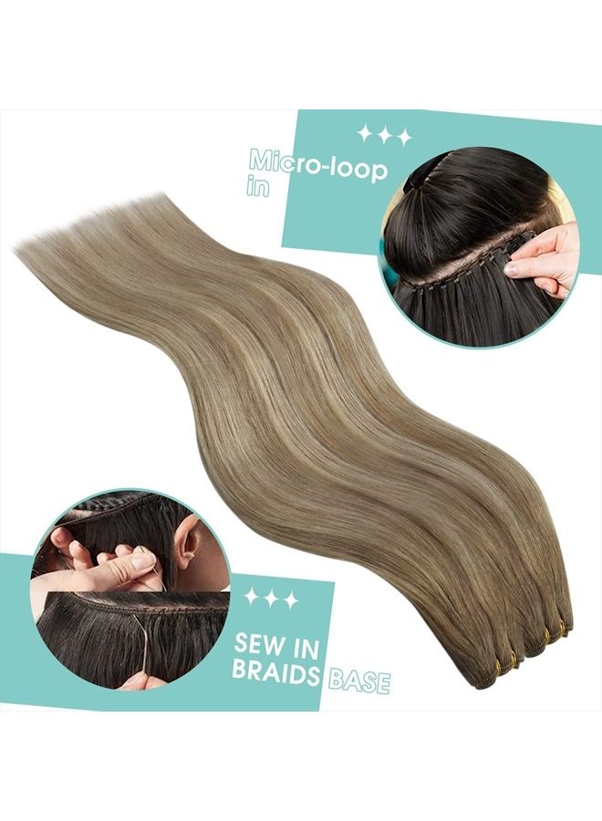 YoungSee Balayage Sew in Hair Extensions Real Human Hair Light Brown with Blonde Balayage Weft Hair Extensions Human Hair 22 Inch Brown Balayage Sew in Hair Extensions Weft Human Hair 100G - Image 5