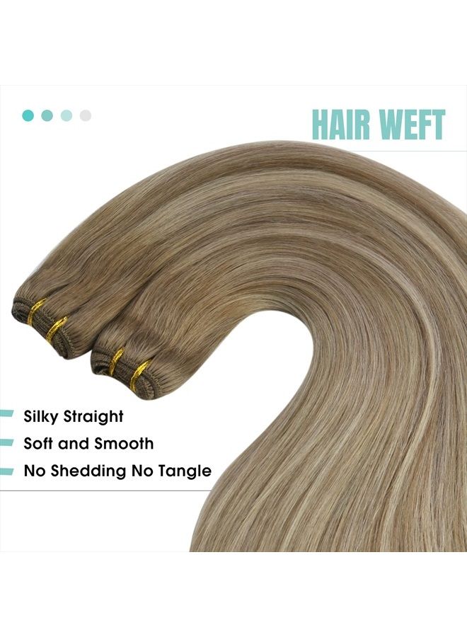 YoungSee Balayage Sew in Hair Extensions Real Human Hair Light Brown with Blonde Balayage Weft Hair Extensions Human Hair 22 Inch Brown Balayage Sew in Hair Extensions Weft Human Hair 100G - Image 3