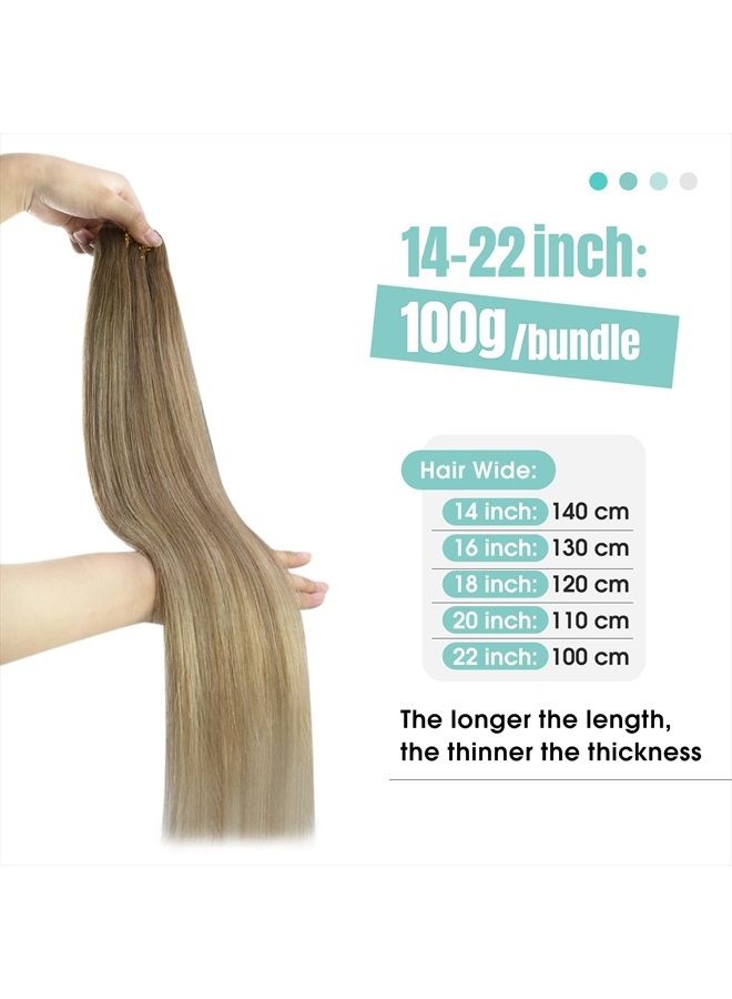 YoungSee Balayage Sew in Hair Extensions Real Human Hair Light Brown with Blonde Balayage Weft Hair Extensions Human Hair 22 Inch Brown Balayage Sew in Hair Extensions Weft Human Hair 100G - Image 2