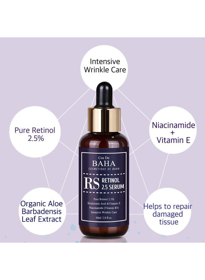 Cos De BAHA Retinol 2.5% Solution Facial Serum with Vitamin E - Facial Crepe Erase, Age Spot Remover, High Strength Solution for Face without a Prescription, 2 Fl Oz (60ml) - Image 2