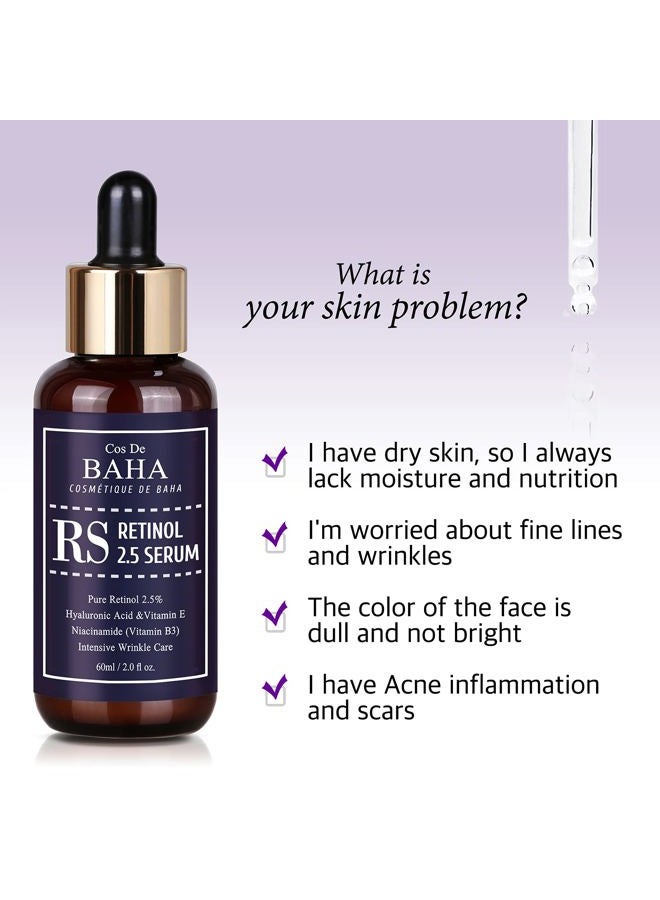 Cos De BAHA Retinol 2.5% Solution Facial Serum with Vitamin E - Facial Crepe Erase, Age Spot Remover, High Strength Solution for Face without a Prescription, 2 Fl Oz (60ml) - Image 3