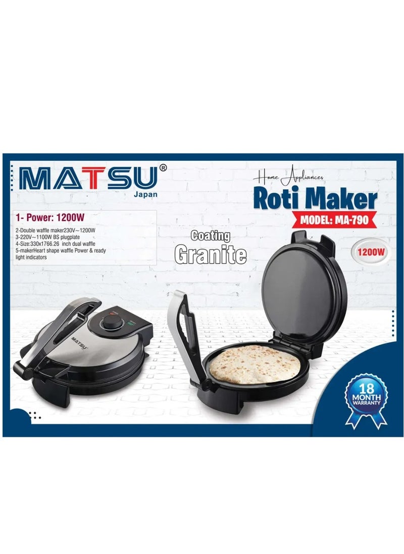 Generic MATSU 10-Inch Electric Roti Maker – 1200W Powerful Non-Stick Chapati Press with Durable Stainless Steel Body, Adjustable Temperature Control for Perfect Flatbreads, Dual Indicator Lights, Safety Lock, Easy Cleaning, Compact Design – 220-240V Home Kitchen Appliance  - Image 2