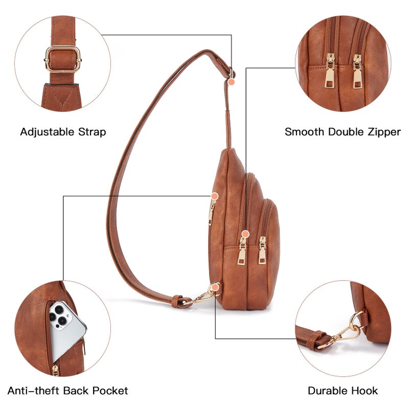 Telena Sling Bag for Women Leather Fanny Pack Crossboday Backpack Brown - Image 4