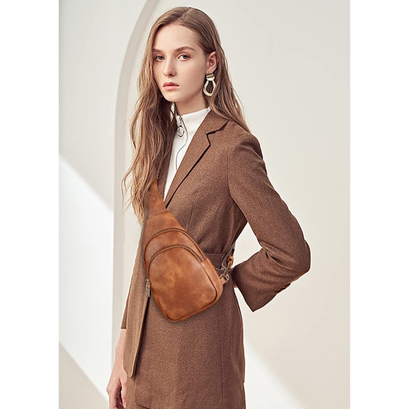 Telena Sling Bag for Women Leather Fanny Pack Crossboday Backpack Brown - Image 2