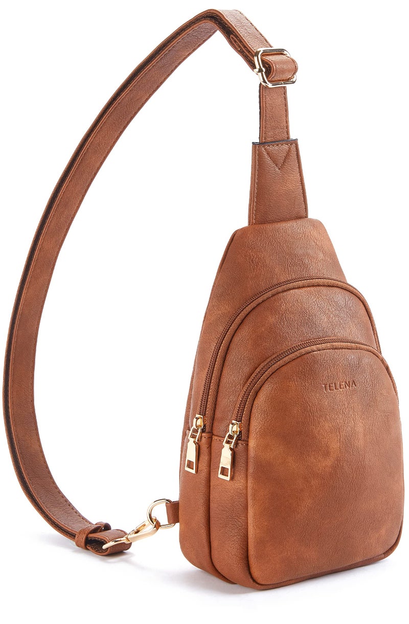 Telena Sling Bag for Women Leather Fanny Pack Crossboday Backpack Brown - Image 1