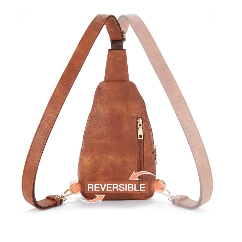 Telena Sling Bag for Women Leather Fanny Pack Crossboday Backpack Brown - Image 5
