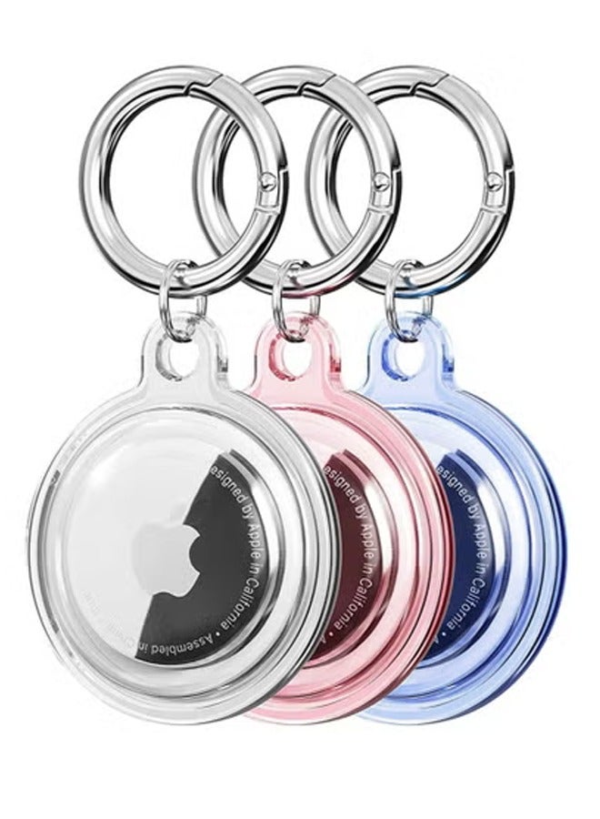 IINE Waterproof Airtag Holder 3 Pack Apple AirTags with Keychain AirTag Case for Luggage Dog Collar and Keys Anti-Scratch Full Body Protective Airtag Holder 3 Colors Pink/Clear/Blue - Image 1
