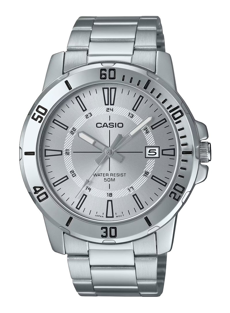 CASIO ساعة كوارتز أنالوج بعقارب ومينا بيضاء وستانلس ستيل للرجال MTP-VD01D-7CVUDF - Image 1