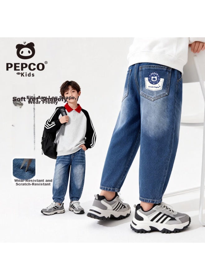 Little Pig Banner Boys' Denim Jeans Spring And Autumn New Casual Loose Carrot Pants For Older Kids Children's Sports Pants Spring Wear
