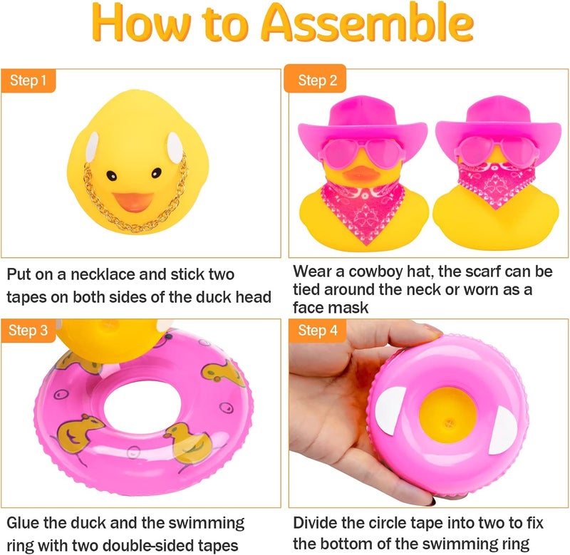 wonuu Car Rubber Duck Decoration, West Cowboy Duck Car Dashboard Decoration Accessories with Mini Swim Ring Cowboy Hat Scarf and Sunglasses(C_Pink Scarf Cowboy&Pink hat&Love Heart Glasses) - Image 3