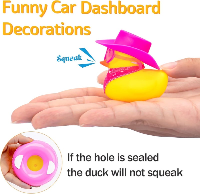 wonuu Car Rubber Duck Decoration, West Cowboy Duck Car Dashboard Decoration Accessories with Mini Swim Ring Cowboy Hat Scarf and Sunglasses(C_Pink Scarf Cowboy&Pink hat&Love Heart Glasses) - Image 4