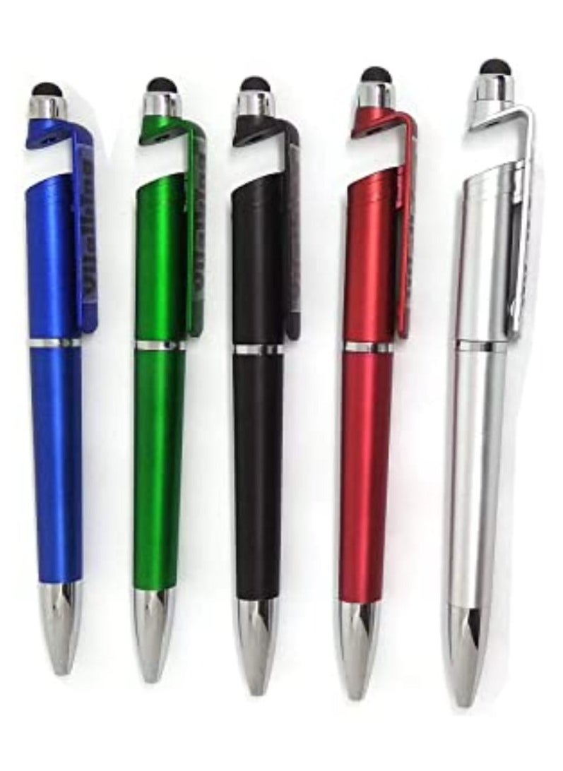 Generic - 3 * 1 touch pen with the function of a writing pen with a mobile holder and screen scanning for all mobile phones and tablets / 5 pieces, colors (blue - black - red - green - silver) - Image 1