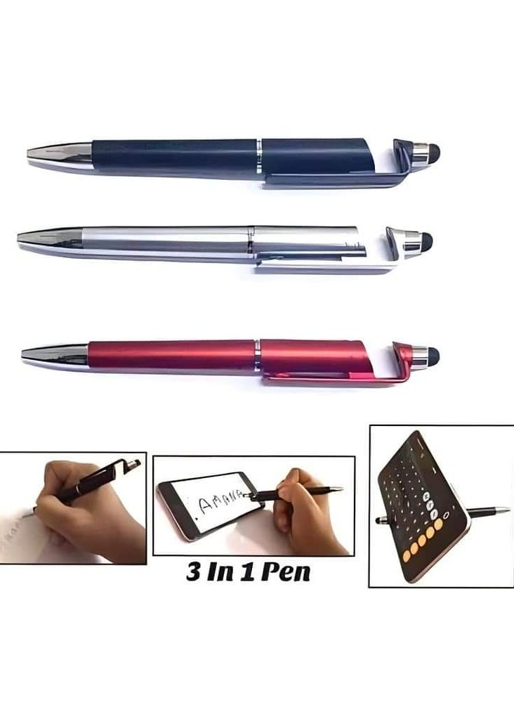 Generic - 3 * 1 touch pen with the function of a writing pen with a mobile holder and screen scanning for all mobile phones and tablets / 5 pieces, colors (blue - black - red - green - silver) - Image 1