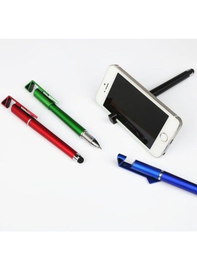 Generic - 3 * 1 touch pen with the function of a writing pen with a mobile holder and screen scanning for all mobile phones and tablets / 5 pieces, colors (blue - black - red - green - silver) - Image 1