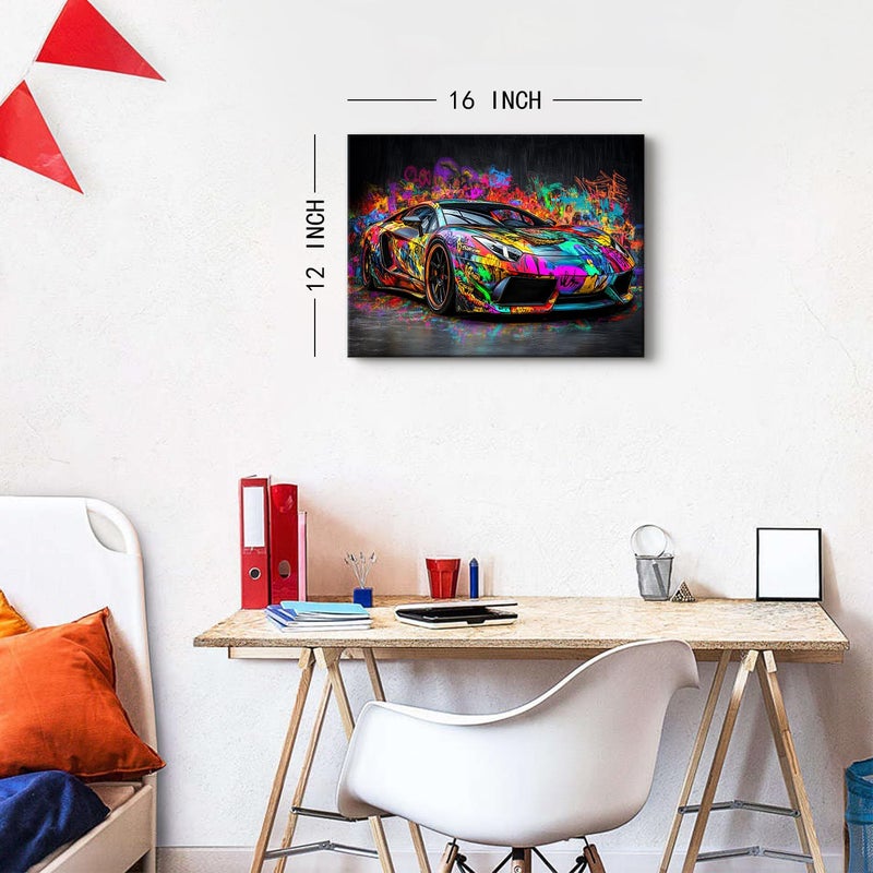 YOOOAHU Graffiti Lamborghini Wall Art Car Poster for Boys Room Decor Street Pop Cool Picture Colorful Supercar Canvas Prints Men Bedroom Living Room Race Vehicle Artwork Playroom Cave Home Decorations 12x16" - Image 5