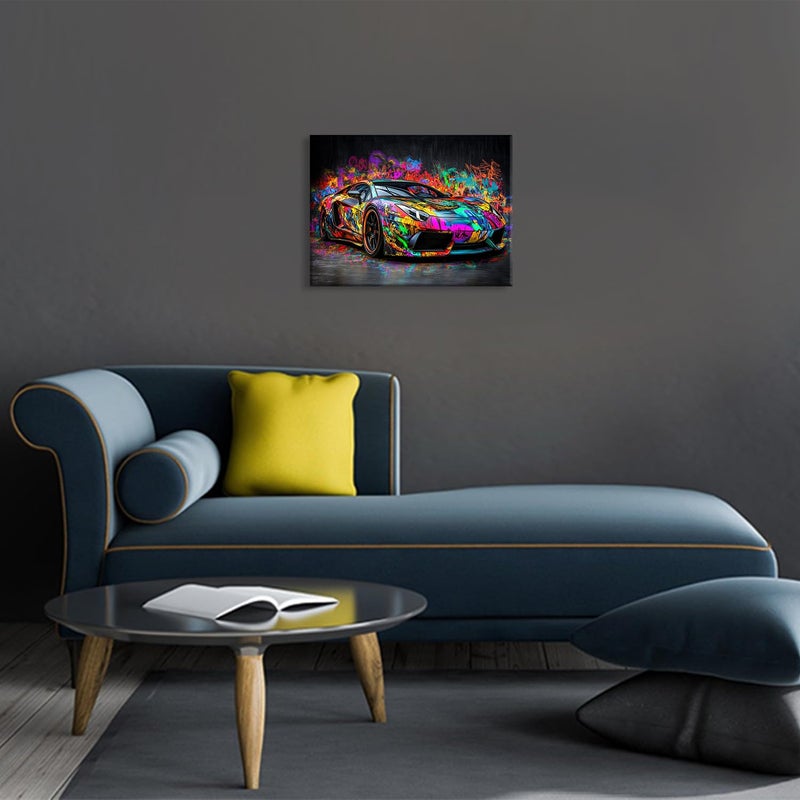 YOOOAHU Graffiti Lamborghini Wall Art Car Poster for Boys Room Decor Street Pop Cool Picture Colorful Supercar Canvas Prints Men Bedroom Living Room Race Vehicle Artwork Playroom Cave Home Decorations 12x16" - Image 4