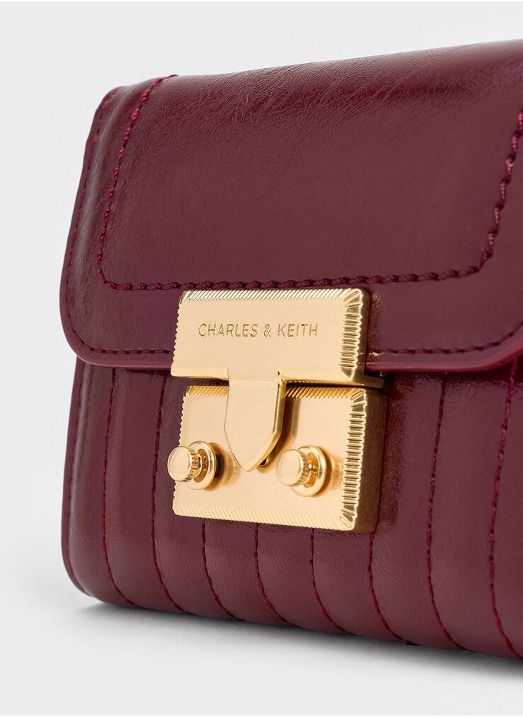 Charles & Keith Donna Crinkle-Effect Wallet - Burgundy  - Image 4