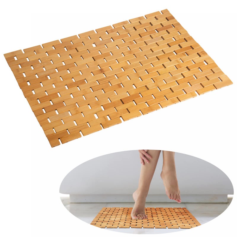 Bamboo Bath Mat Bathroom Rugs Floor Wood Shower Bathtub Waterproof Non Slip Accessories 16x24 Inch Easy to Clean Natural 1 pc