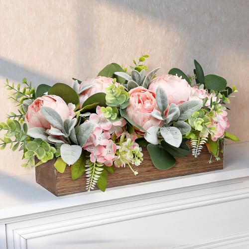 Scawim Pink Flower Centerpieces for Table, Pre-Made Artificial Peony Hydrangea Centerpieces for Dining Table Wood Fake Flowers Decorations for Wedding Living Room Office Bar Kitchen Table - Image 5
