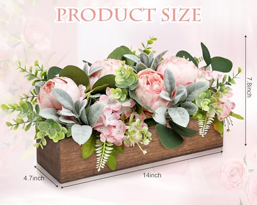 Scawim Pink Flower Centerpieces for Table, Pre-Made Artificial Peony Hydrangea Centerpieces for Dining Table Wood Fake Flowers Decorations for Wedding Living Room Office Bar Kitchen Table - Image 2