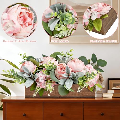 Scawim Pink Flower Centerpieces for Table, Pre-Made Artificial Peony Hydrangea Centerpieces for Dining Table Wood Fake Flowers Decorations for Wedding Living Room Office Bar Kitchen Table - Image 3