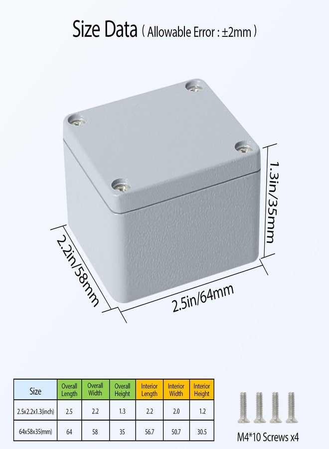 LeMotech Aluminum Alloy Metal Junction Box IP67 Waterproof Dustproof Small Electrical Box Outdoor Universal Enclosure Grey 2.5x2.2x1.3in (64x58x35mm) - Image 2