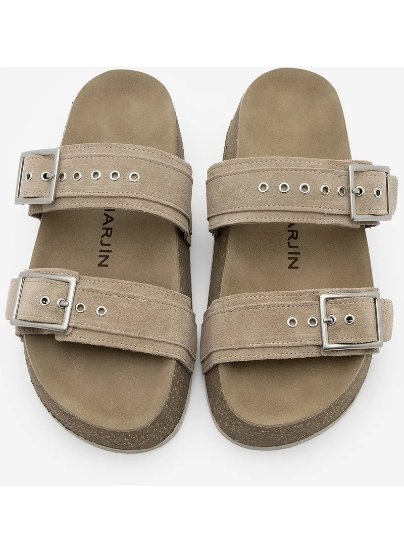مارجين Women's Genuine Leather Double Banded Cork Sole Casual Slippers Merga
