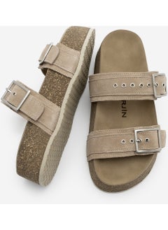 MARJIN Women's Genuine Leather Double Banded Cork Sole Casual Slippers Merga  - Image 5