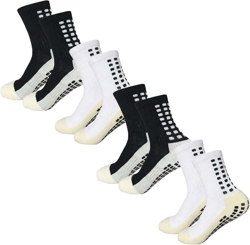Yufree Men's Soccer Socks Anti Slip Non Slip Grip Pads for Football Basketball Sports Grip Socks, 4 Pair - Image 1
