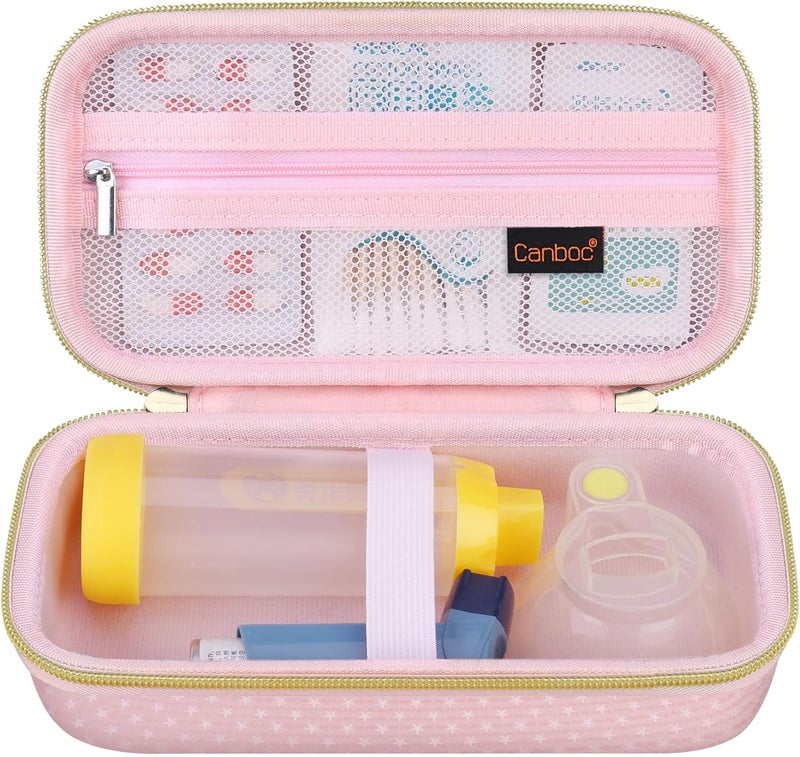 Canboc Carrying Case for Asthma Inhalers, Handheld Spacer for Kids and Adults, Face Masks, Space Chamber, Inhaler Spacer Case with Mesh Pocket fit Medicine and Other Essentials, Pink (Case Only)