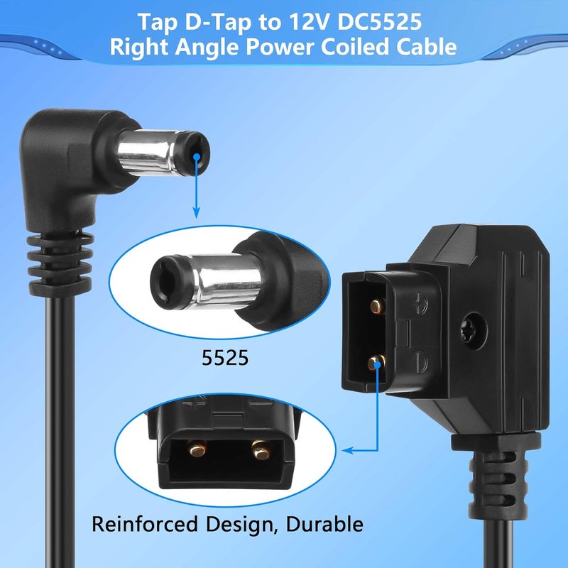 CERRXIAN DTap to Right Angled DC 12V Coiled CableReplacement Dtap to 12V DC5525 Barrel Jack Cable for Anton Bauer KIPRO LCD Black Magic Etc - Image 2