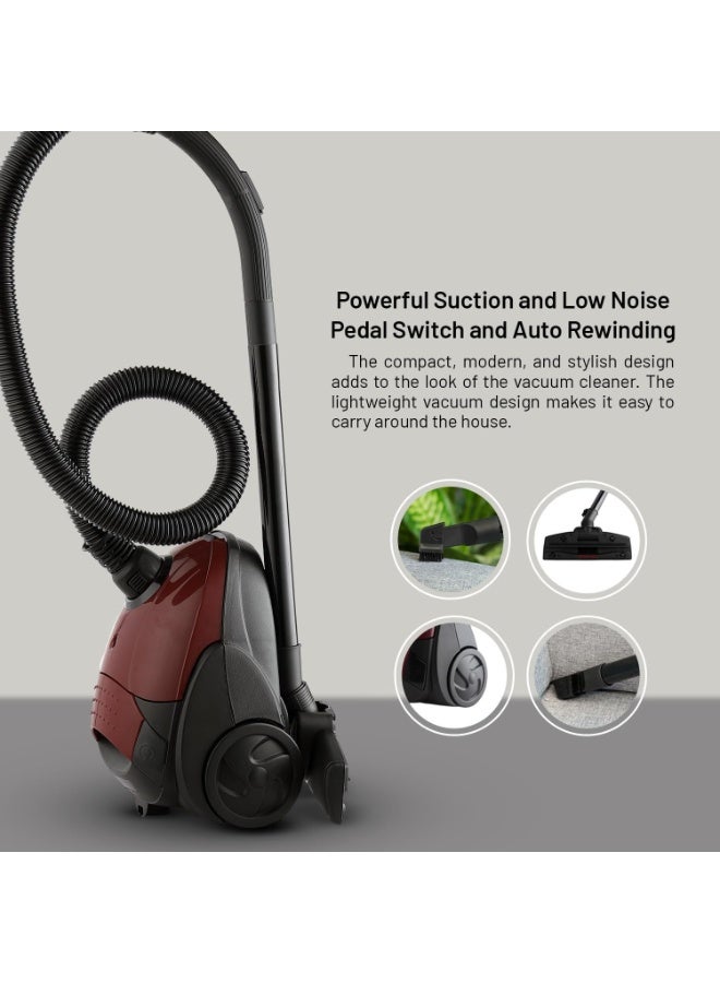2200W High Power Canister Vacuum Cleaner  1.5L Bagged Vacuum with Reusable Dust Bag  Low Noise Motor Automatic Cord Rewind & Dust Full Indicator - Image 3